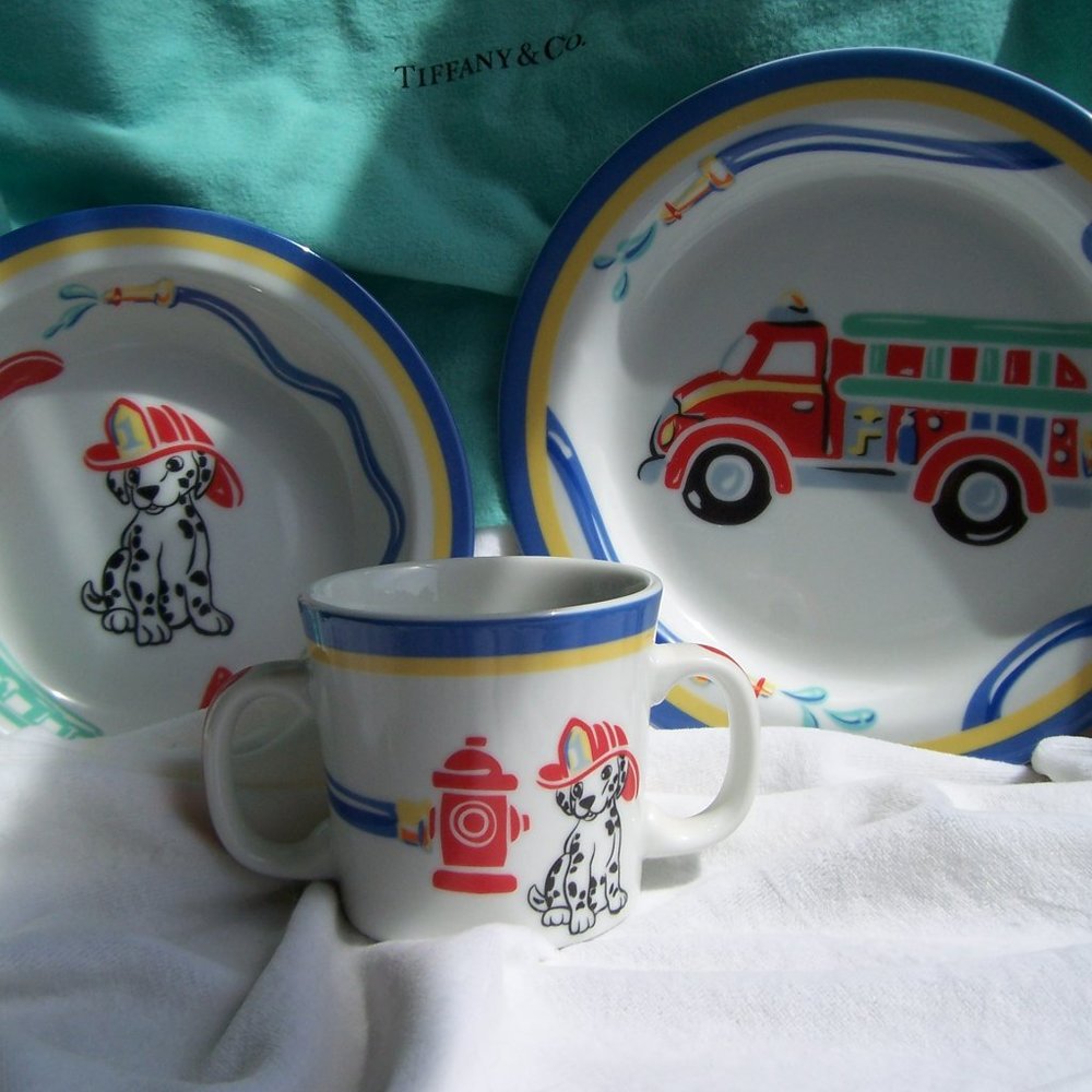 Tiffany & Co. Three Piece "Tiffany Fire Station" Feeding Set